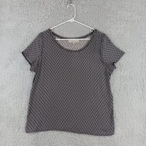 LOFT Petites Black White Geometric Diamond Mixed Media Blouse Top LP 338848